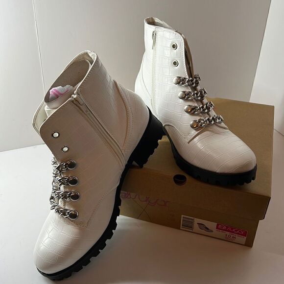 Sugar Obvi Cream Croc Combat Boots size 10M - Picture 1 of 7